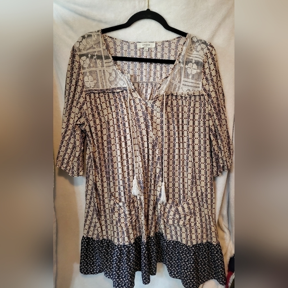 Umgee Black and Cream Patterned Dress